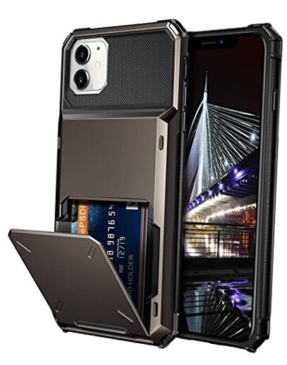 Durable Gun Metal iPhone 11 Case with 4-Card Holder and Flip ID Slot