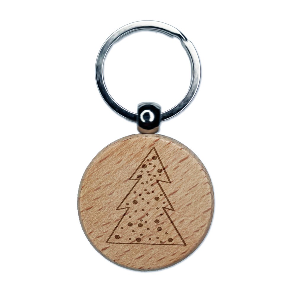 Snowy Woodland Tree Engraved Wood Round Keychain Tag Charm