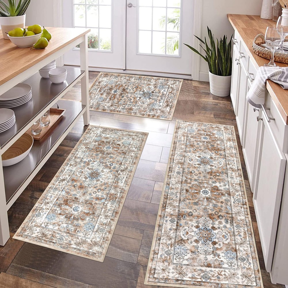 Pauwer Kitchen Mats for Floor 3 Piece Set Boho Non Slip Kitchen Rugs Washable...