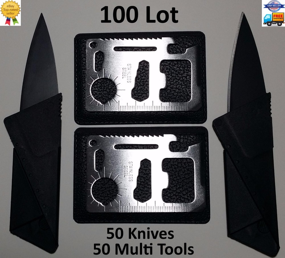 50-Piece Bulk Lot: 11-in-1 Wallet Card Knife Multi-Tool for Survival & EDC-image