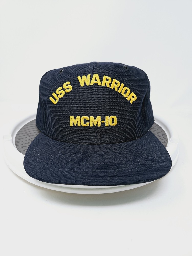 Vintage New Era USS Warrior MCM-10 Snapback Hat 1980s Used M/L FAST SHIPPING