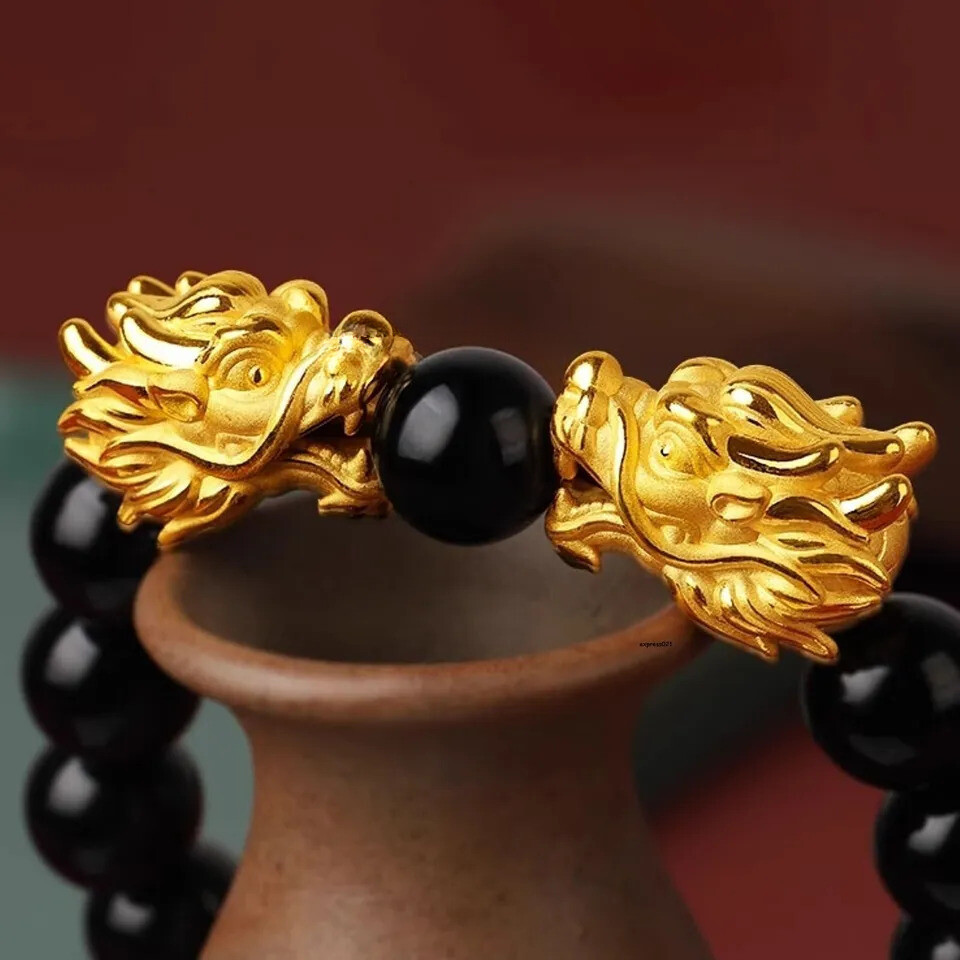 1pcs Pure 999 24K Yellow Gold Men Women Lucky 3D Dragon Head Pendant 1-1.2g