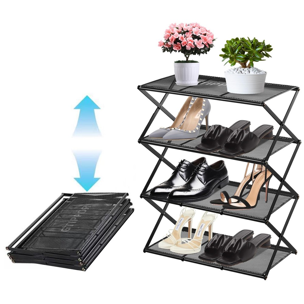 4-Tier Black Metal Shoe Rack for Entryway Living Room or Closet Storage