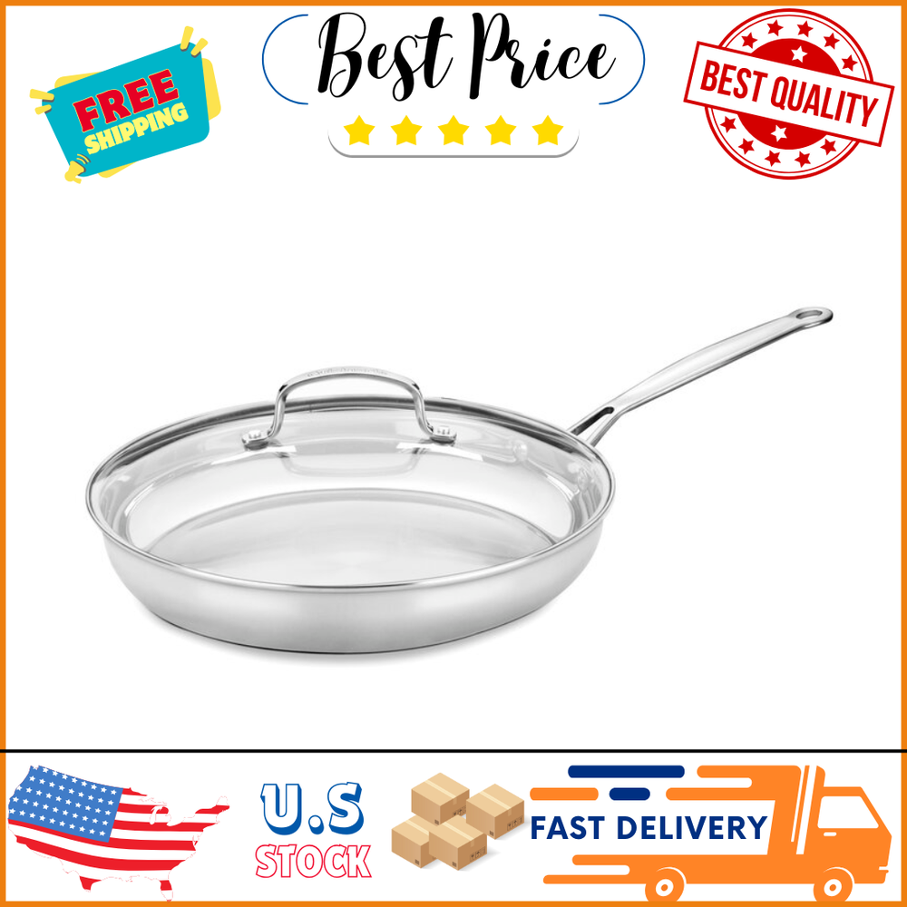 Cuisinart Chef's Classic 12 Inch 18/10 Stainless Steel 2 Piece Skillet Set with Glass Lid