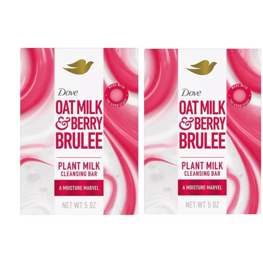 2 Pack Dove Beauty Plant Based Oat Milk Berry Brulee Moisturizing Bar Soap 5oz