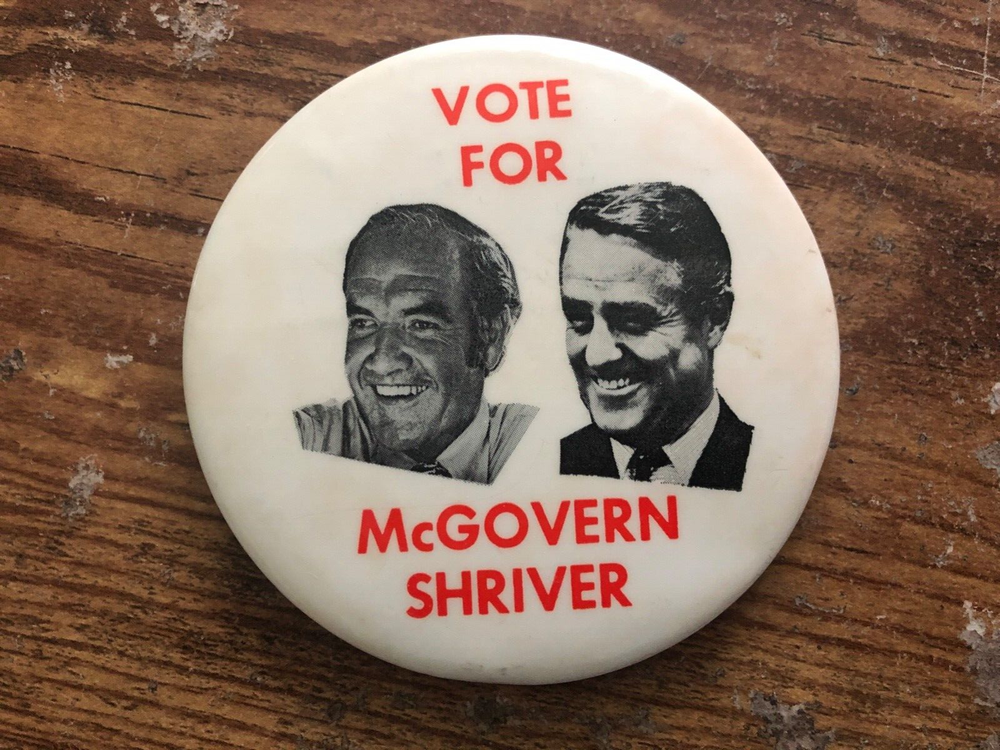 Vintage VOTE FOR McGOVERN / SHRIVER Portrait Presidential Campaign Pinback