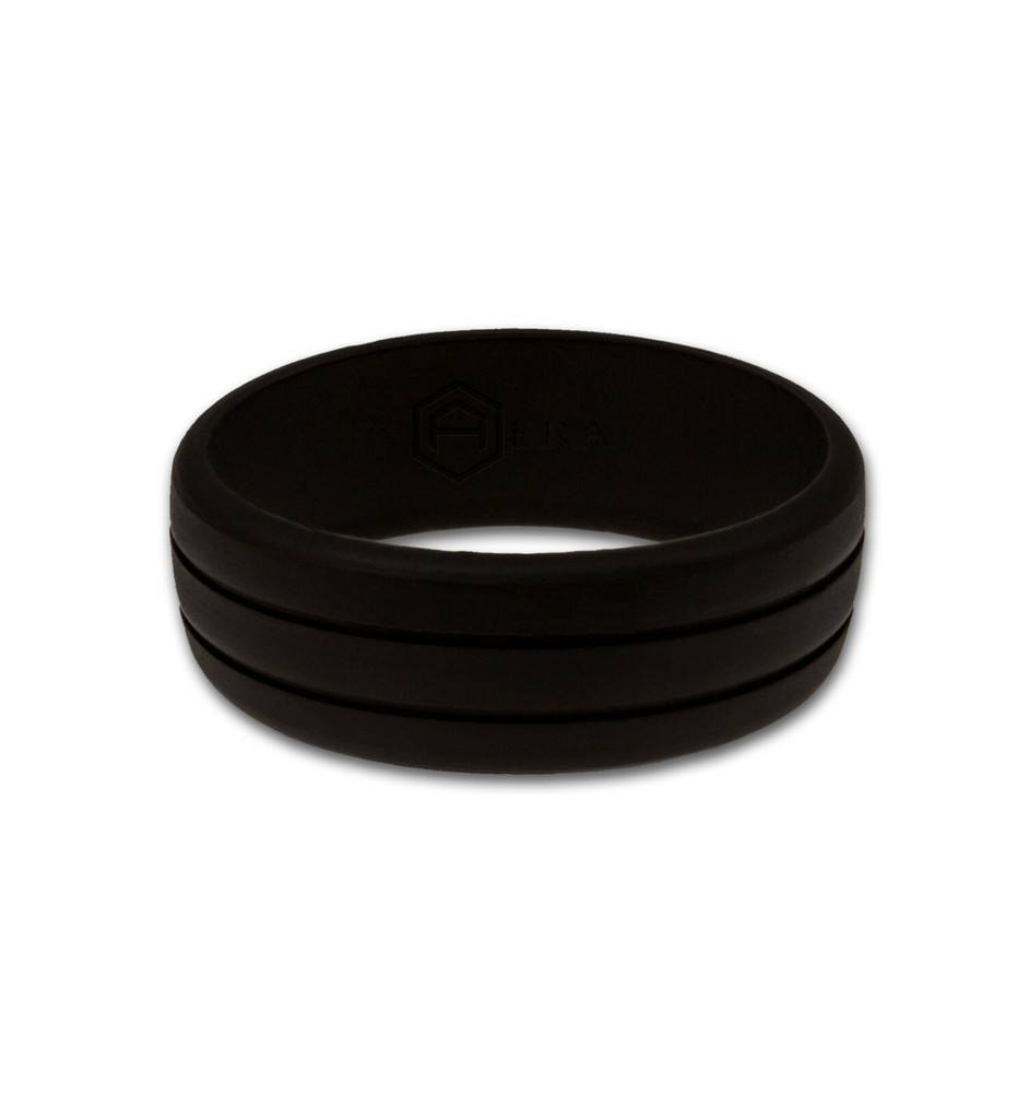 AERA Mens Black Rubber Silicone Wedding Band Ring Hypoallergenic Active-wear