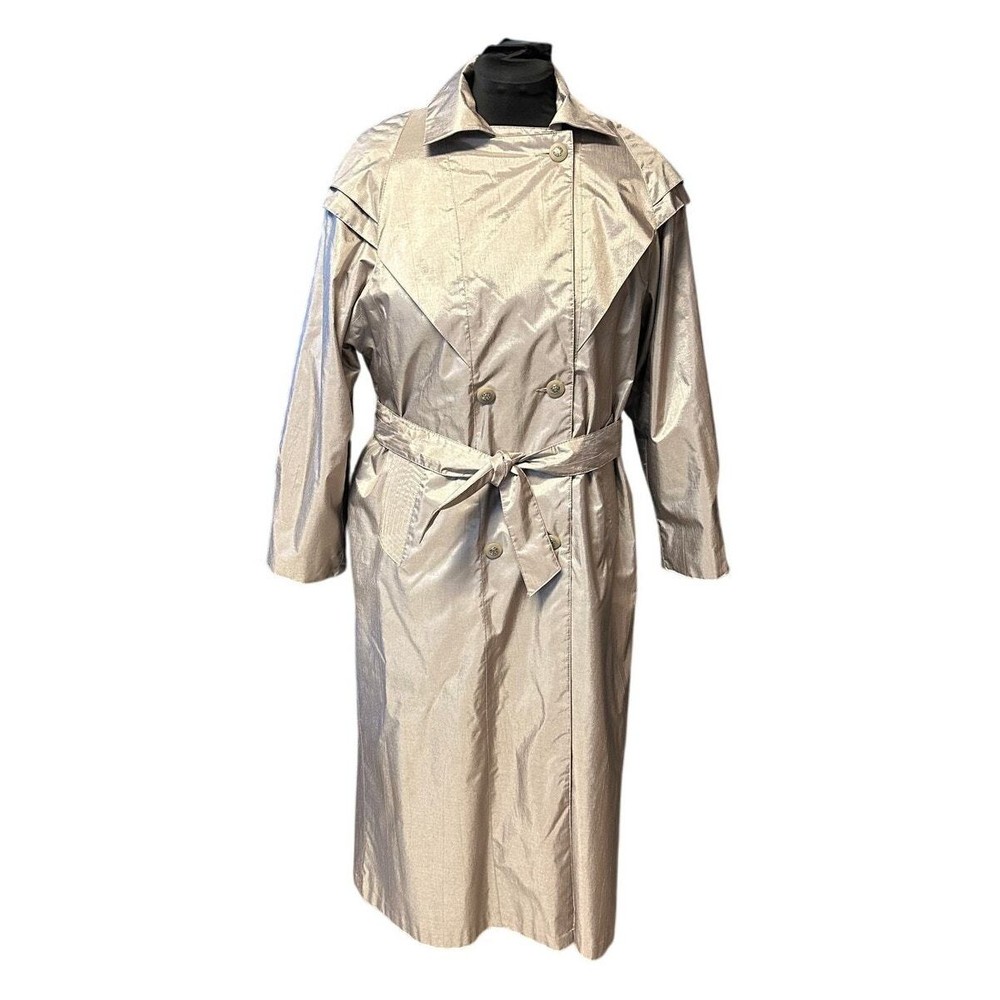British Mist Shimmering Champaign Insulated Double Breasted Trench Coat Size 10