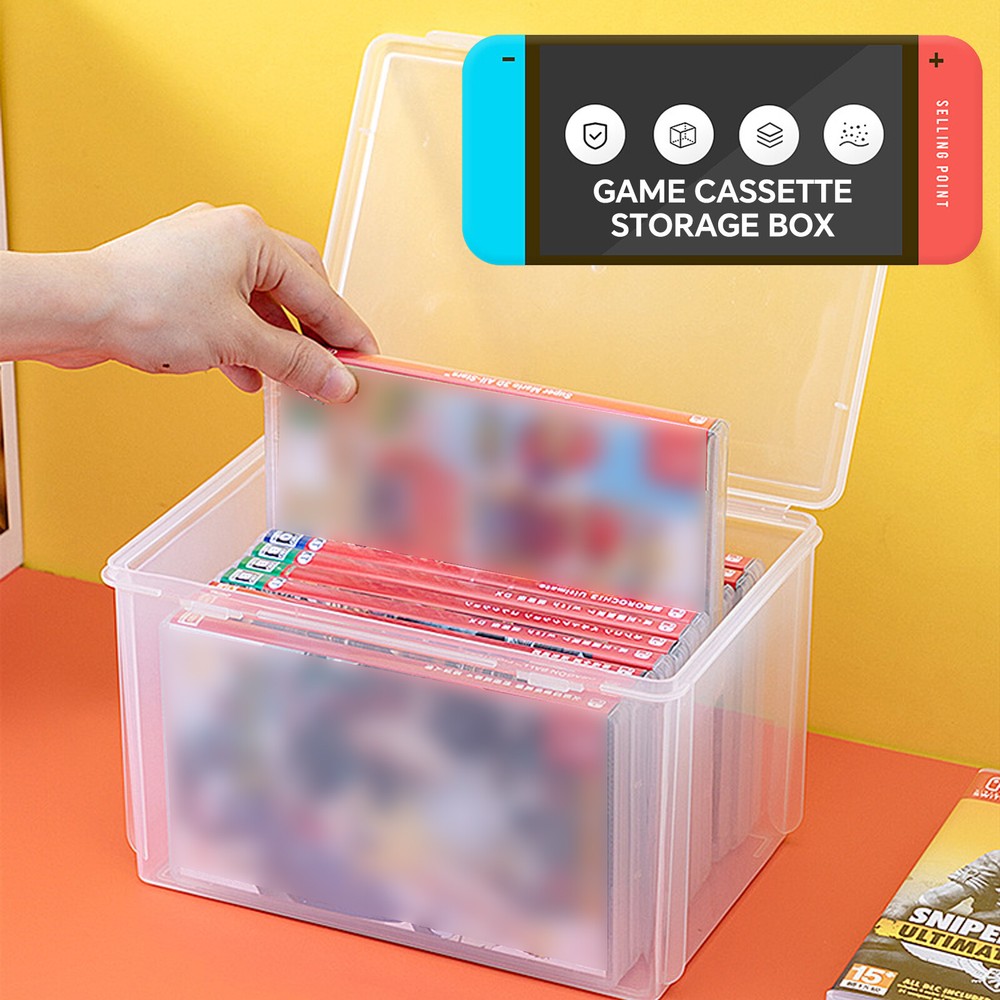 Clear Large Capacity Cassette Game Card Holder Case with Lid Desktop Storage Box