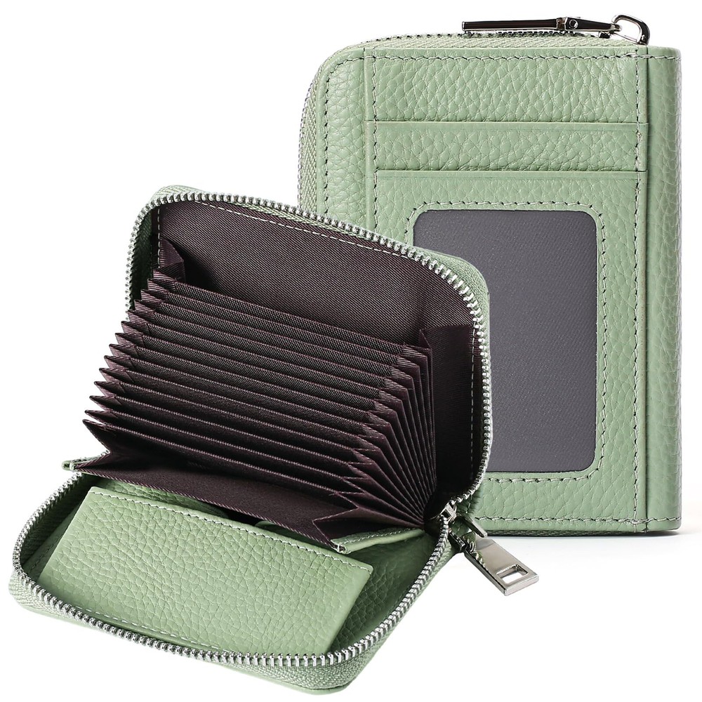 RFID-Blocking Leather Zipper Card Holder Wallet for Women-image