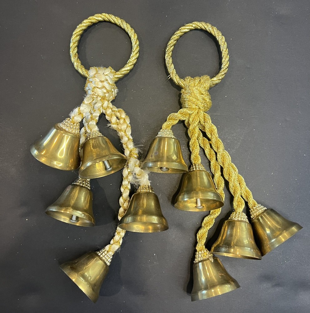 Vintage Hanging Brass Bells Lot Of 2 Holiday Seasonal Christmas