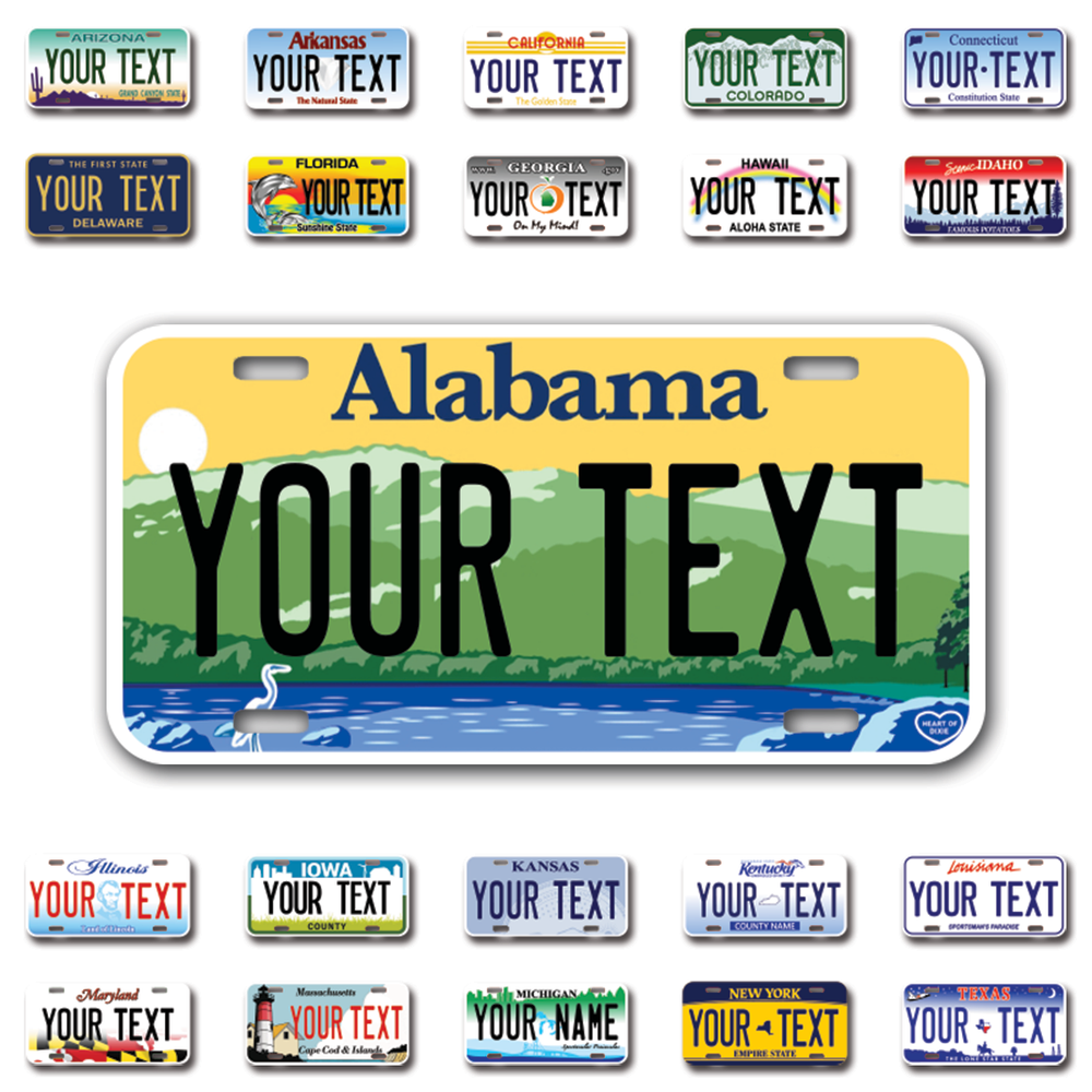 Custom state License Plates with personalized text Car 12x6- Moto 7x4 - Bike 6x3