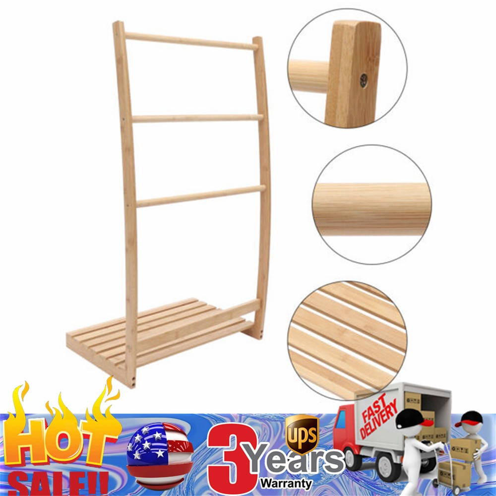 Bamboo Freestanding Towel Rack Stand For Hotel Home Bathroom Towel Holder