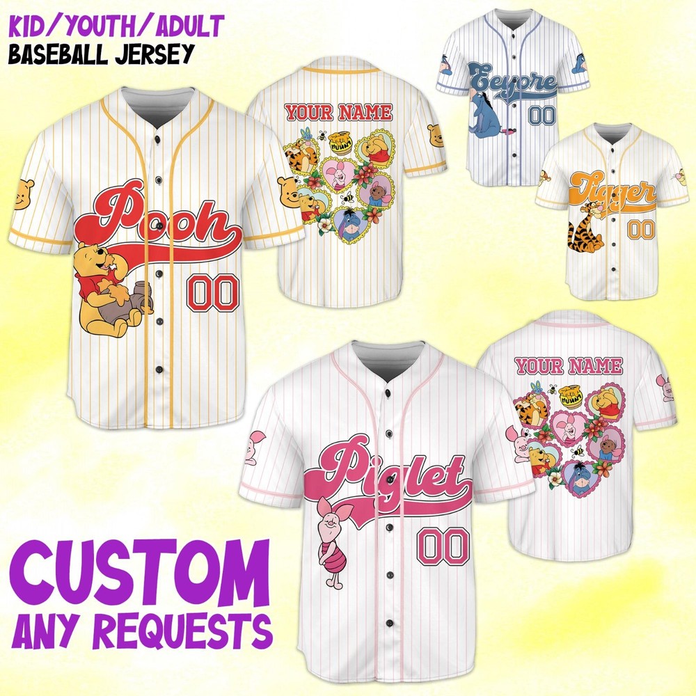 Custom Winnie the Pooh Baseball Jersey for Kids Men Women Gift New
