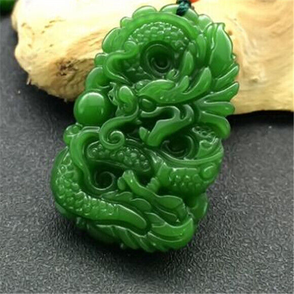 Natural Green Jade Jade Hand Carved Jewelry Amulet Necklace Pendant 龙