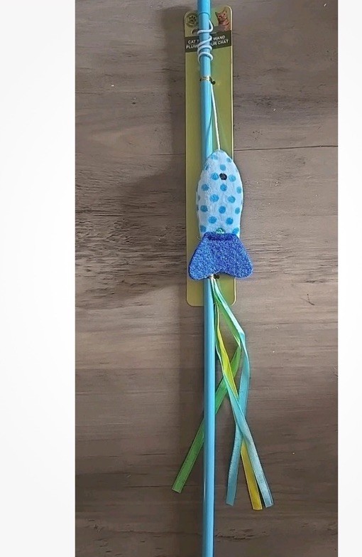 Blue Interactive Fishing Pole Cat Toy by Greenbrier Kennel Club