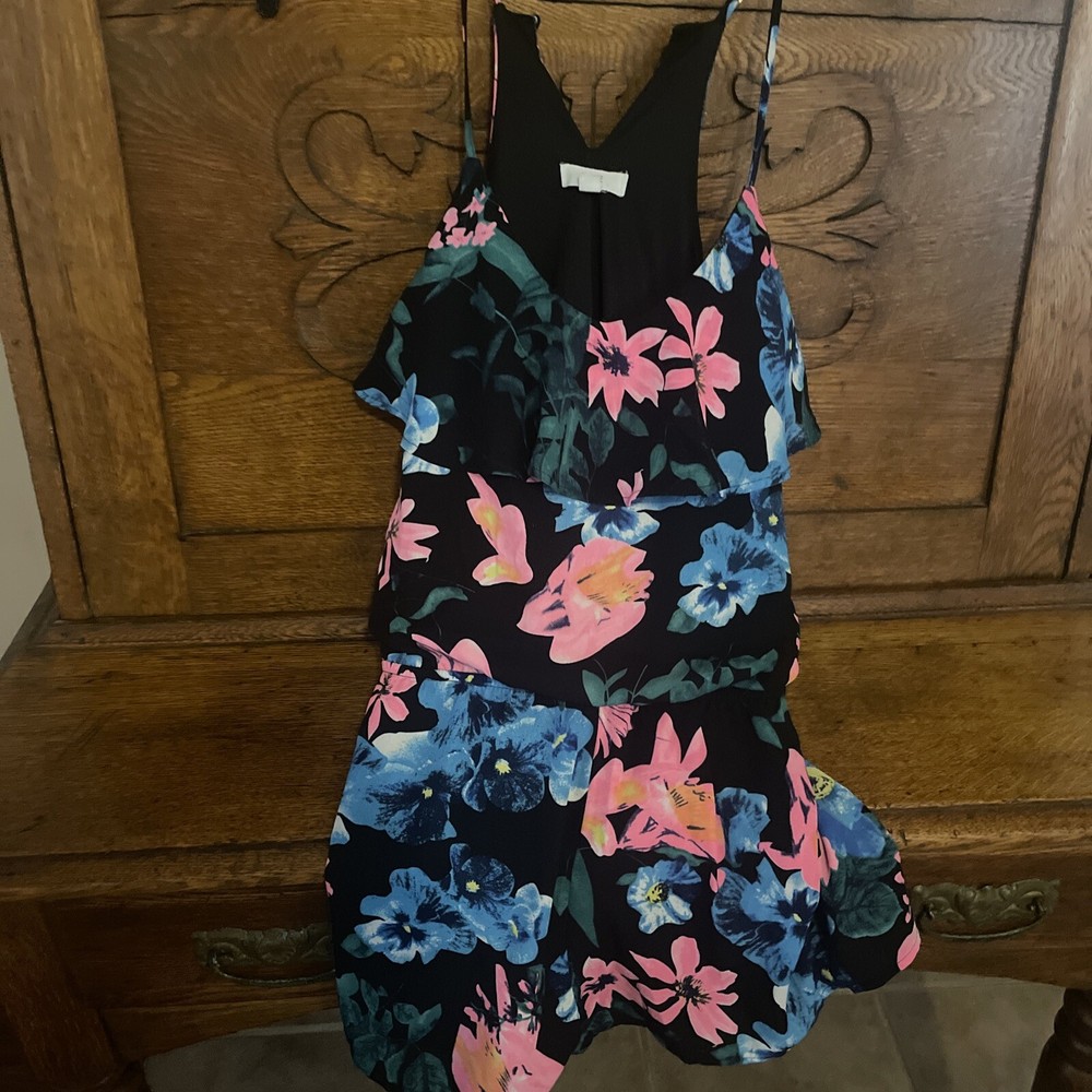 MINE bright floral print tank top shorts summer 1 piece romper women's SM. AS IS