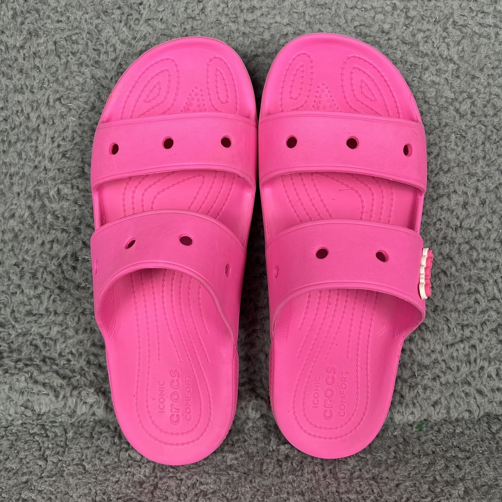 Crocs Classic 2-Strap Sandal Slides Bright Pink Women’s Sz 13 & Men's Sz 11