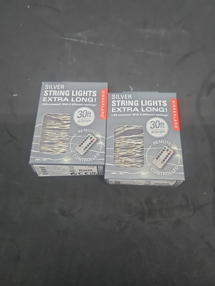 LOT OF 2 Kikkerland lt02 Silver String Light 20 led with remote 30ft