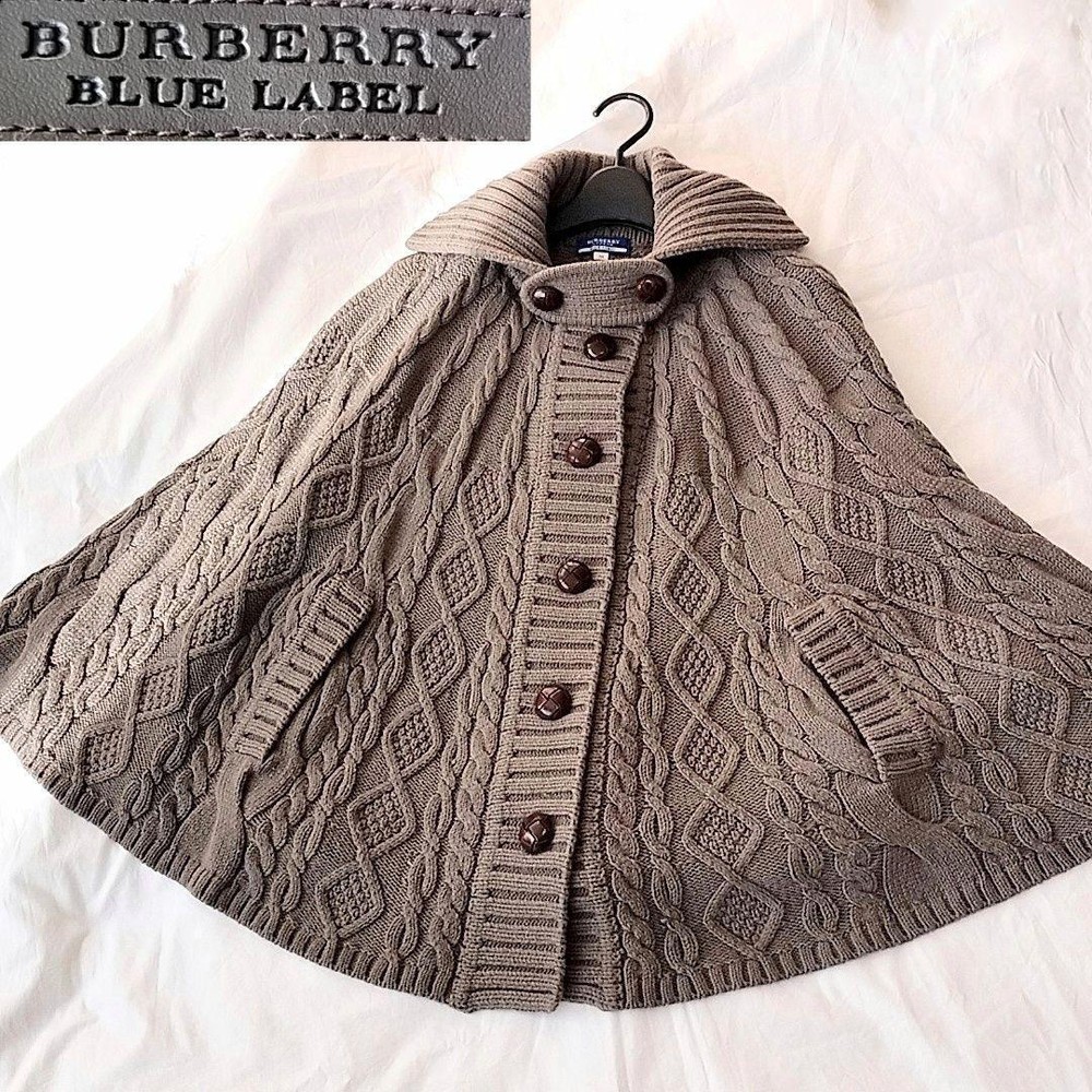 Burberry Blue Label Poncho 38 Cable Knit with Covered Buttons - New