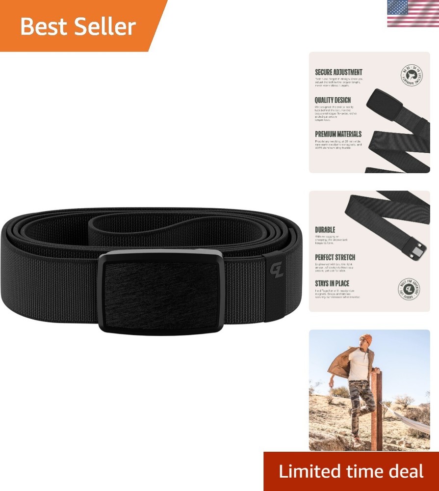 Groove Belt Low Profile - Men's Stretch Nylon Belt with Magnetic Aluminum Buc...