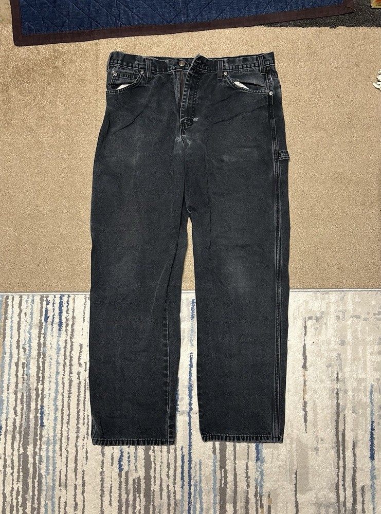 Dickies Black Carpenter Pants 36x34 Straight Fit Vintage Fade Workwear
