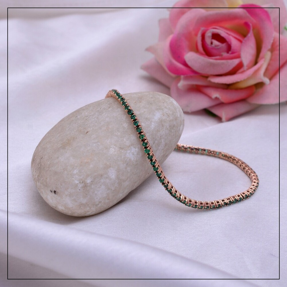 3Ct Round Lab Created Emerald Tennis Bracelet for Women 14K Yellow Gold Over 925