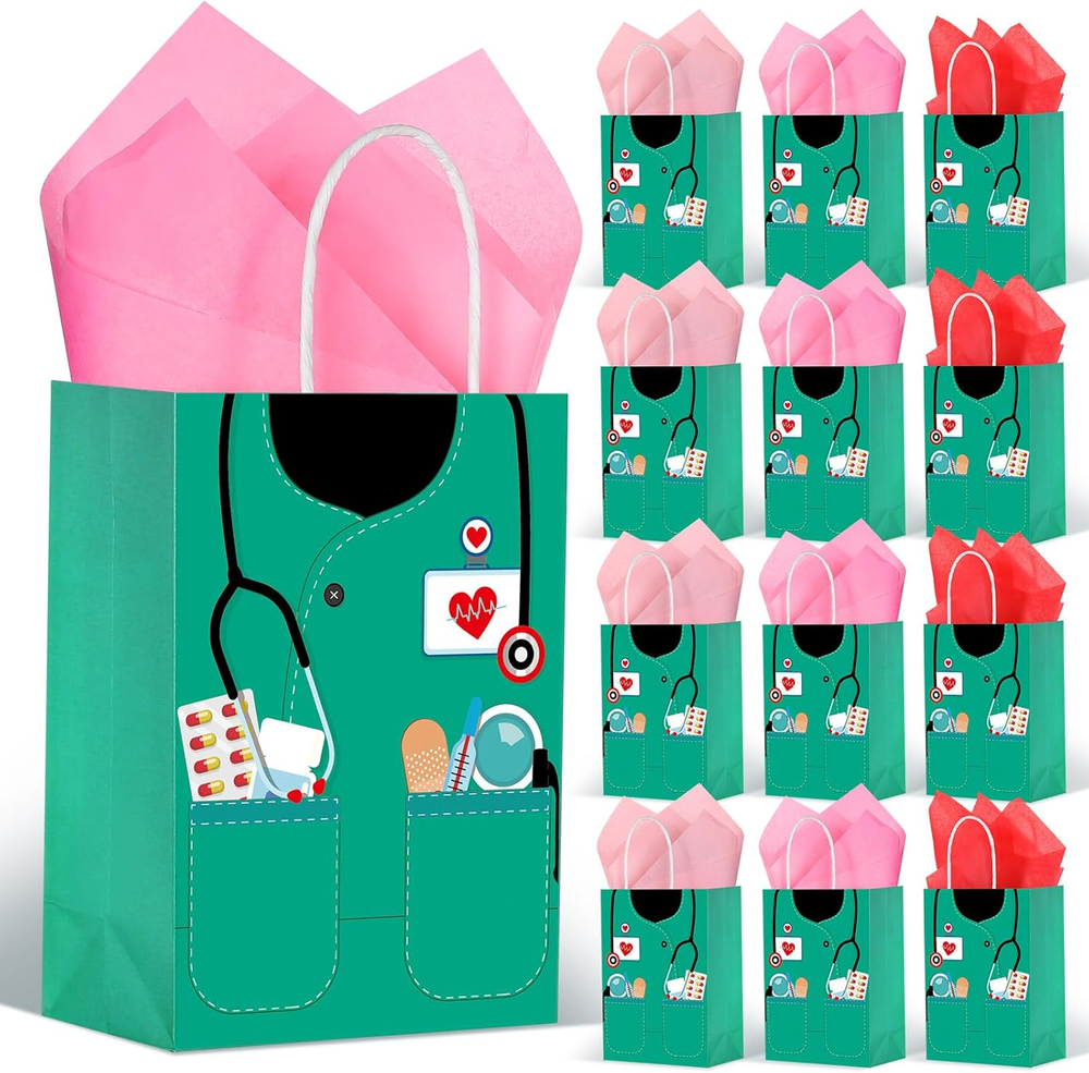 Nezyo 30 Pcs Nurse Gift Bags with 30 Wrapping Tissue Papers Nurses Appreciation