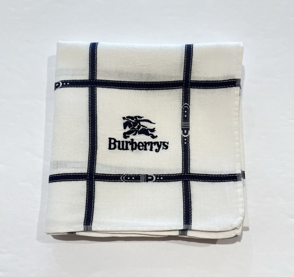 Burberry Vintage Handkerchief White Plaid&Checks Unisex Pocket Square Cotton 18”
