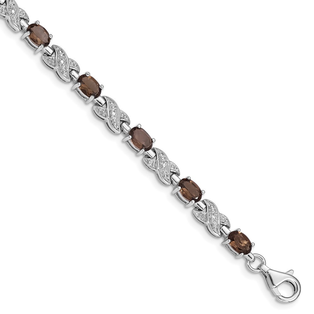 Sterling Silver Rhodium Plated Smoky Quartz Womens Bracelet 7 Inch 9.27g  