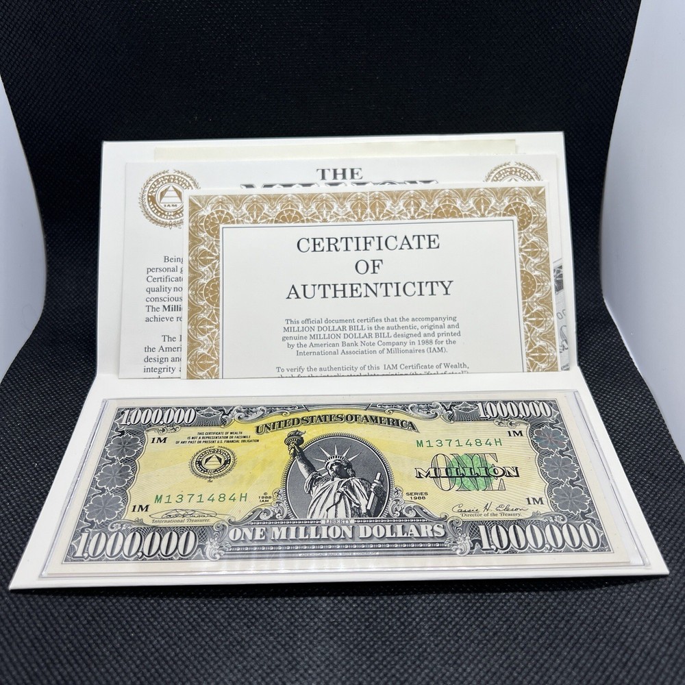 Million Dollar Bill - IAM Collector Series 1988 With Cert of Auth & Paperwork