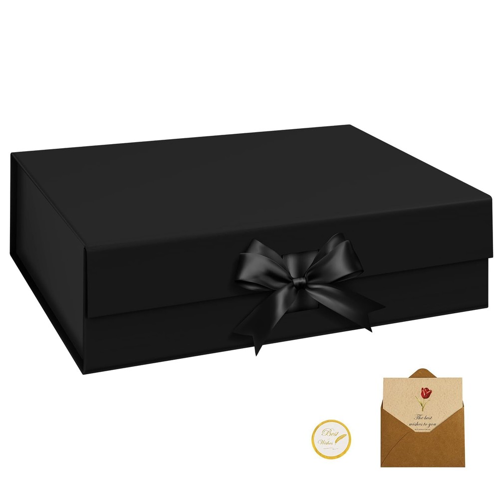 Elegant 10.4x7.5x3.1 Black Gift Box with Collapsible Lid for Bridesmaids Graduation
