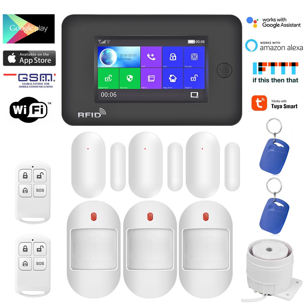 B15 Tuya WiFi APP GSM Wireless Home Security Alarm System+Alexa+Google Assistant