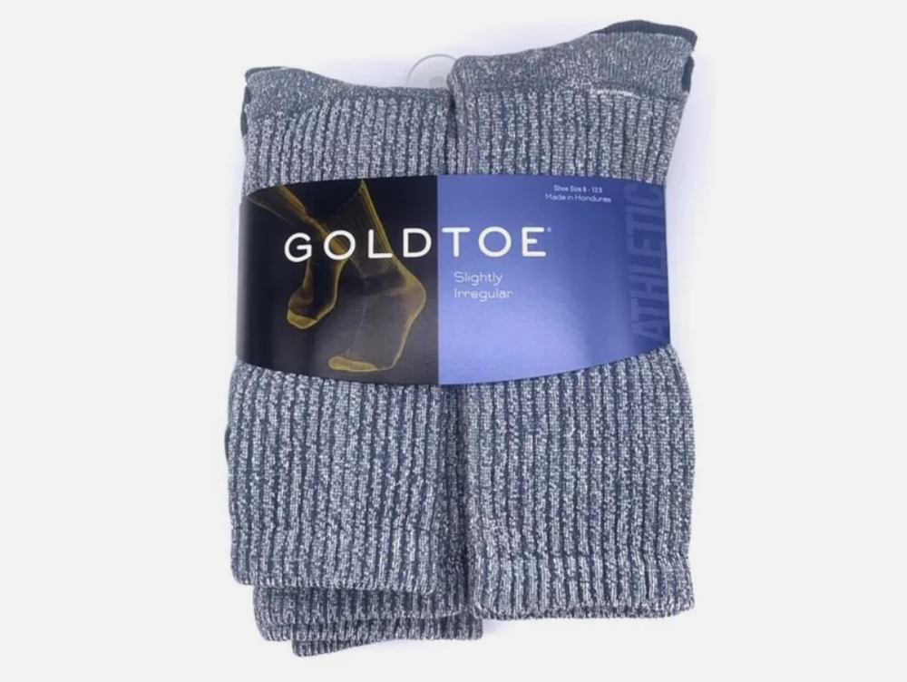 GoldToe Men's Heather Cotton Crew Athletic Sock, 6 Pair Shoe Size 6-12.5  BLUE