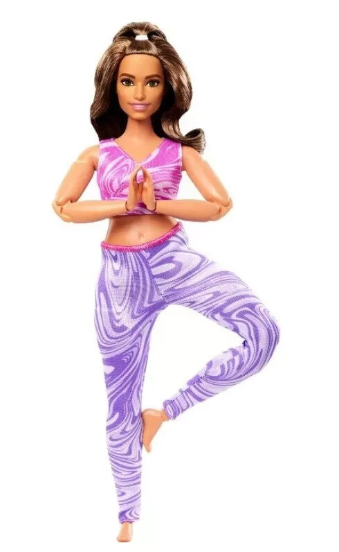 BARBIE Made to Move 22 Bendable Joints Purple Yoga Curvy Brunette Doll HRH29 NEW