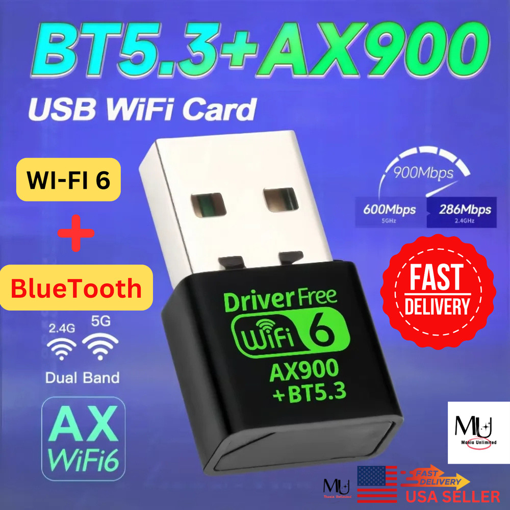 High-Speed WiFi 6 AX900M Bluetooth 5.0 Dual-Band USB Adapter for Windows 10/11 PCs