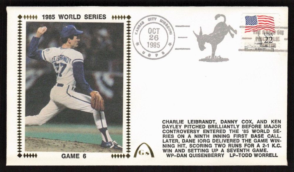 1985 World Series Game 6 Gateway Stamp Cover Baseball Cachet Royals vs Cardinals