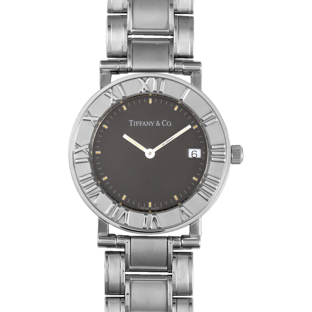 Tiffany Co. Atlas Round Watch Watch Quartz Black Dial SS Boys
