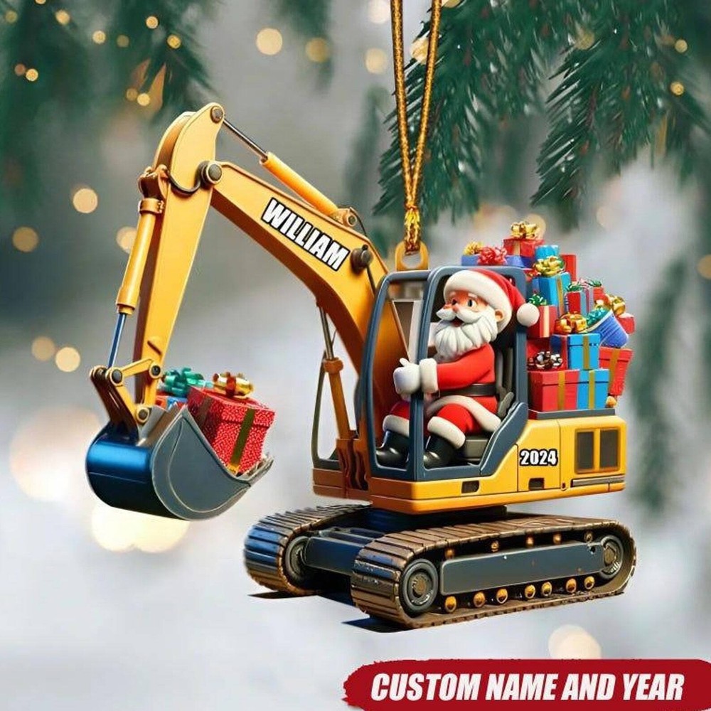 Personalized Excavator 2d Flat Printed Acrylic Ornament Not 3d Santa On The