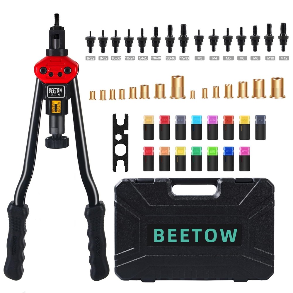15-Mandrels, Nut Riveter Kit, 16 inches Rivet Nut Gun with 15 Metric and SAE ...