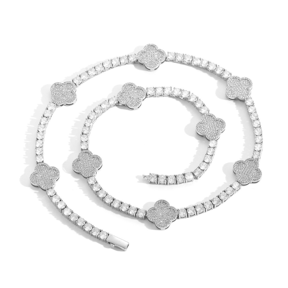 Cross Flower Tennis Chain Necklace Bracelets 5A Zircon Real Gold Plated Jewelry