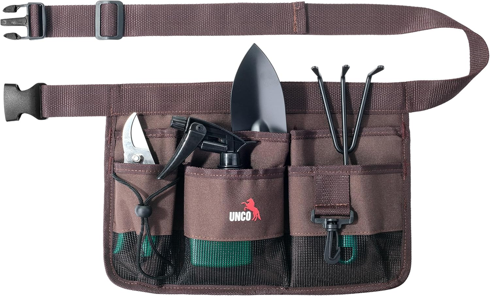 UNCO Brown Gardening Tool Belt with Pockets for Outdoor Work and Landscaping