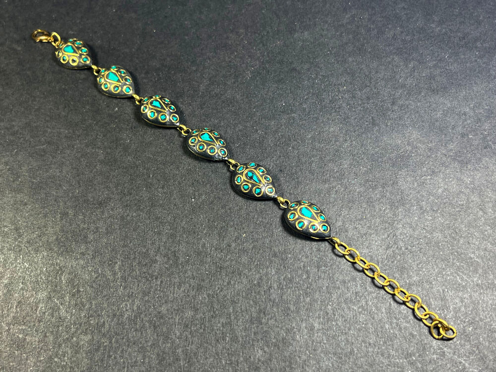 B4340 Ethnic Brass Resin Adjustable Hand Carved Bangle Gift BRACELET Nepal