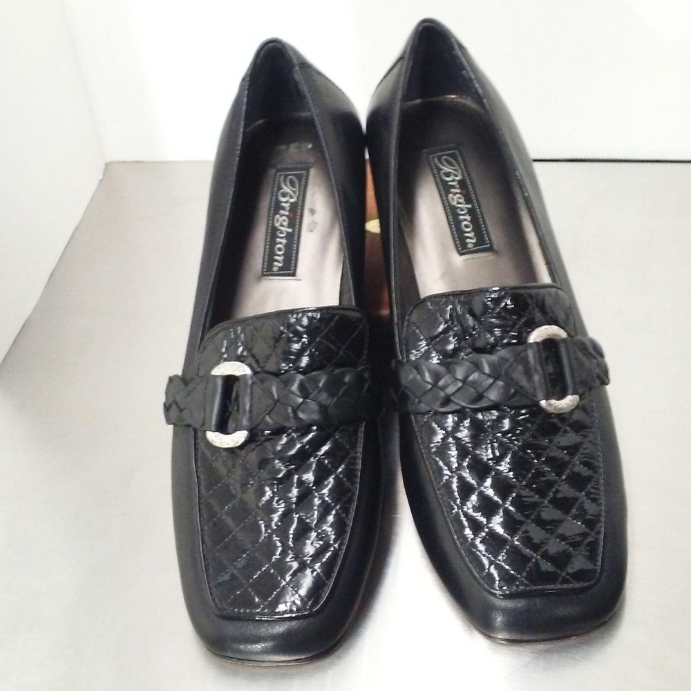 Brighton Kane Loafer Shoe Sz-8.5 Quilted Patent Leather Buckles Benchmade Brazil