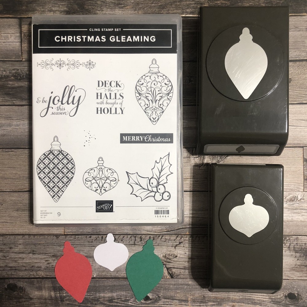 Stampin Up CHRISTMAS GLEAMING (N) Stamp Set & 2 ORNAMENT Punches Greetings
