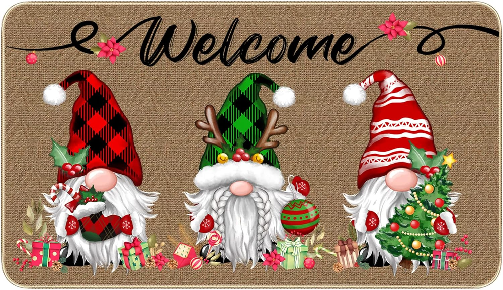Christmas Welcome Decorative Doormat, Christmas Gnome Tomte Door Mat, Non Slip R