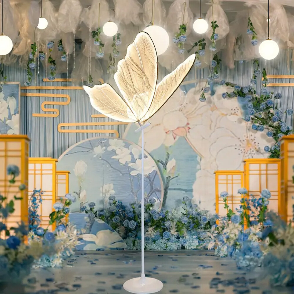 Romantic Wedding Butterfly Floor and Ceiling Lamp Set 2pcs Elegant Decor