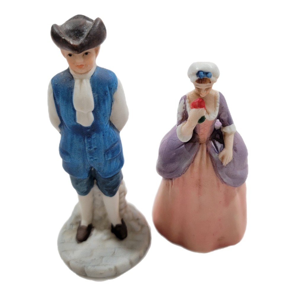 Enesco Williamsburg Village Figurines Man Woman Vintage Colonial Pair