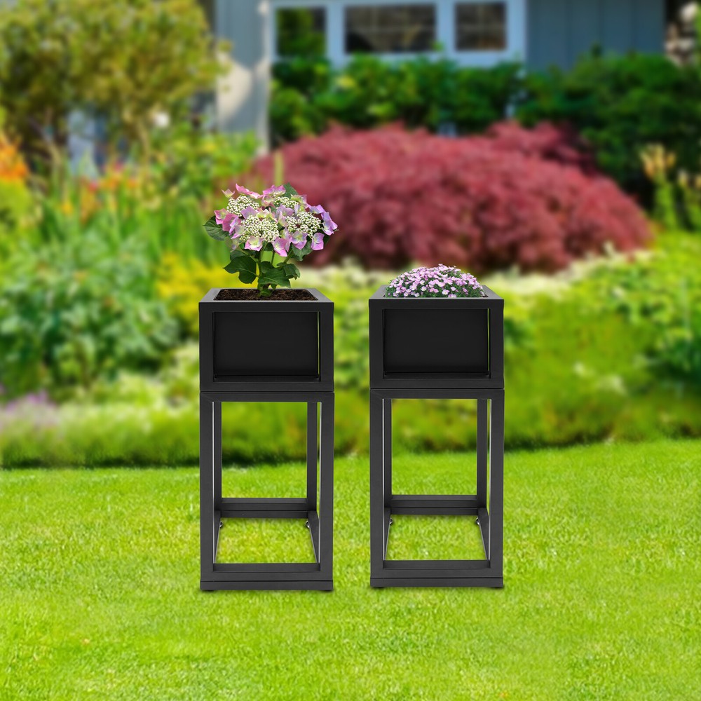 2Pcs Elevated Planter Box Raised Garden Bed For Herbs flowers Backyard Gardening