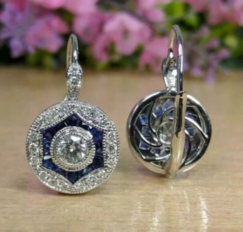 3.50 Ct Baguette Simulated Sapphire 14k White Gold Plated Elegant Hoop Earrings